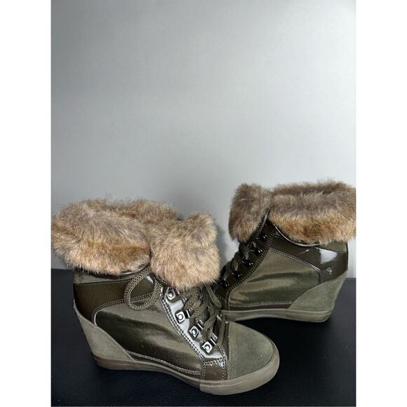 ALDO Women's COPERSITO fur wedges booties boots - Picture 6 of 9